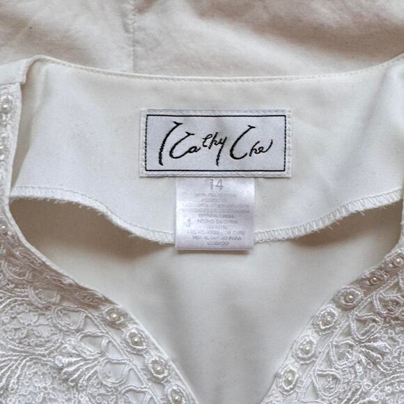 vintage White lace button up blouse sz 14 pearl delicate romantic cottage - Picture 4 of 8